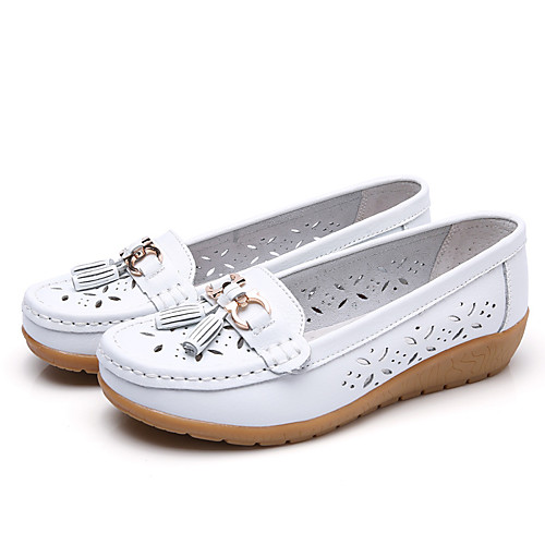 

Women's Loafers & Slip-Ons Flat Heel Round Toe Casual Daily Walking Shoes PU Solid Colored White Black Yellow