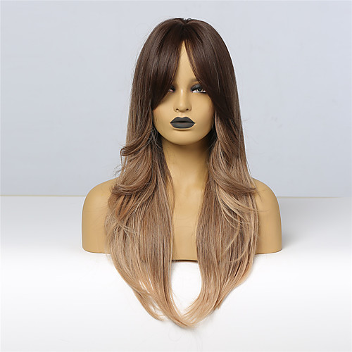 

Synthetic Wig Body Wave Neat Bang Wig Long Dark Brown / Light Brown Synthetic Hair 24 inch Women's Fashionable Design Women Ombre Hair Brown