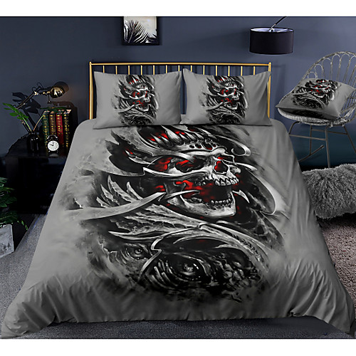 

3D Skull Print 3-Piece Duvet Cover Set Hotel Bedding Sets Comforter Cover with Soft Lightweight Microfiber, Include 1 Duvet Cover, 2 Pillowcases for Double/Queen/King(1 Pillowcase for Twin/Single)