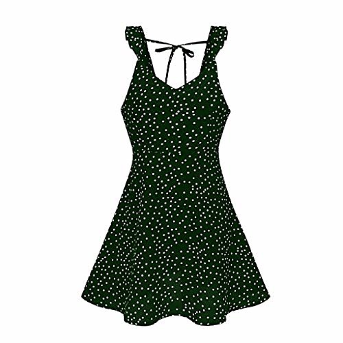 

landscap women v neck spaghetti straps sleeveless dress knot printed dress beach party mini dress swing a line dress green
