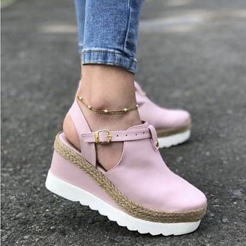 

Women's Sandals Wedge Heel Open Toe Wedge Sandals Vintage Minimalism Daily Walking Shoes PU Black Brown Beige