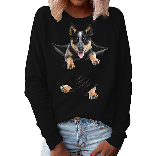 

Women's Pullover Sweatshirt Dog Graphic 3D Daily Basic Casual Hoodies Sweatshirts White Black