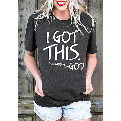 

Women's T shirt Graphic Text Letter Print Round Neck Tops 100% Cotton Basic Basic Top White Black Purple