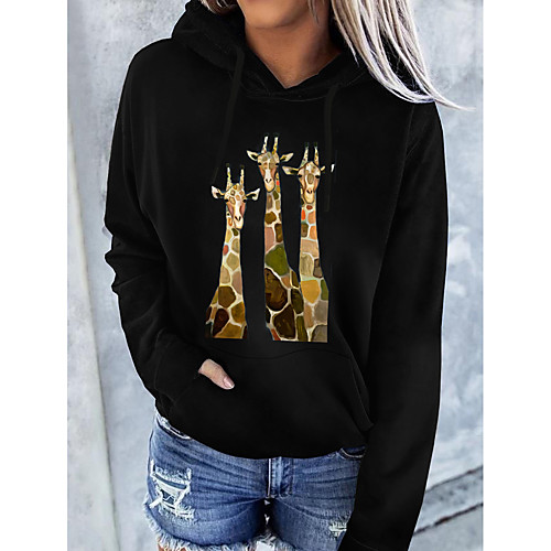 

Women's Pullover Hoodie Sweatshirt Graphic Giraffe Front Pocket Daily Basic Casual Hoodies Sweatshirts White Black