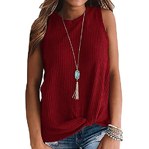 

womens waffle knit tunic casual blouse sleeveless cute twist knot tank tops red medium