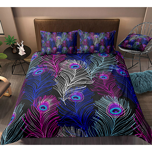 

Peacock Feather Print 3-Piece Duvet Cover Set Hotel Bedding Sets Comforter Cover with Soft Lightweight Microfiber For Holiday Decoration(Include 1 Duvet Cover and 1or 2 Pillowcases)