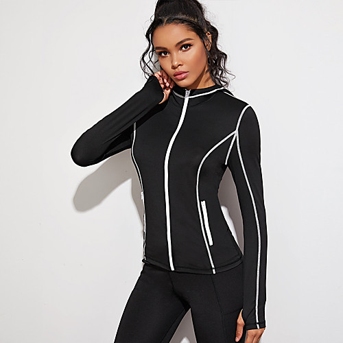 

Women's Yoga Top Winter Thumbhole Pocket Stripes Black Spandex Yoga Fitness Gym Workout Jacket Long Sleeve Sport Activewear Breathable Quick Dry Comfortable Stretchy