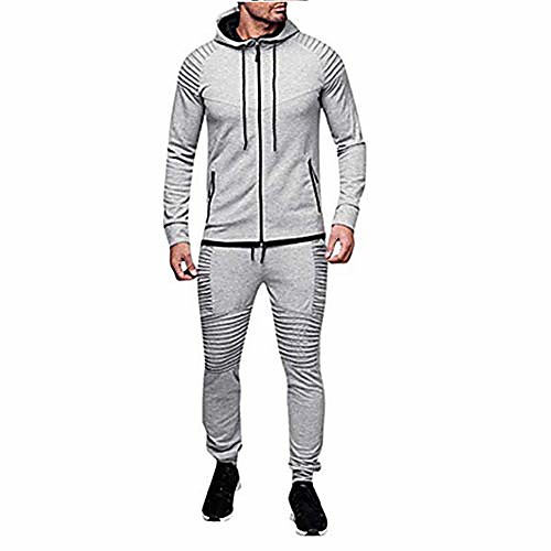 

men outdoor casual sportswear tracksuit set hoodie trousers sweatshirt joggers activewear (xxl, light gray)