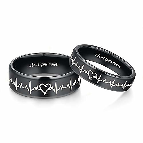 

heartbeat rings for couples i love you more i love you most matching promise rings wedding bands sets for him and her with box titanium stainless steel comfort fit