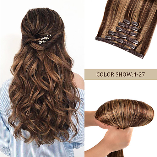 

Clip In Clip In / On Hair Extensions Remy Human Hair 7 PCS Pack Straight Natural Hair Extensions
