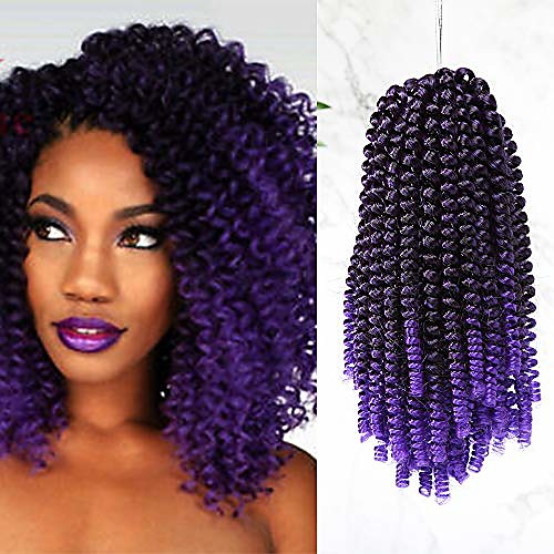 

8 inch spring twist hair braids crochet twist hair extensions ombre synthetic one pack[30 strands/pack] for women - natural black & purple