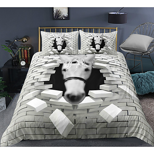 

3D Horse Print 3-Piece Duvet Cover Set Hotel Bedding Sets Comforter Cover with Soft Lightweight Microfiber, Include 1 Duvet Cover, 2 Pillowcases for Double/Queen/King(1 Pillowcase for Twin/Single)