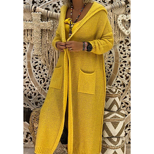 

Women's Solid Colored Patchwork Vintage Fall & Winter Sweater Coat Long Work Long Sleeve Acrylic Coat Tops Yellow