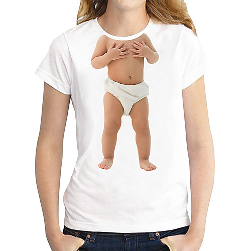 

Women's T shirt 3D Graphic Prints Print Round Neck Tops 100% Cotton Basic Basic Top White Black