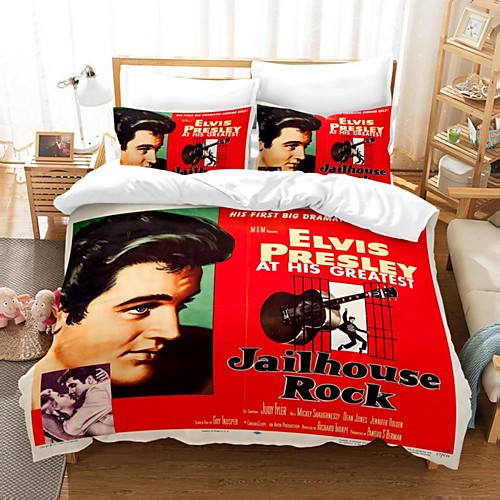 

Elvis Presley 3-Piece Duvet Cover Set Hotel Bedding Sets Comforter Cover with Soft Lightweight Microfiber, Include 1 Duvet Cover, 2 Pillowcases for Double/Queen/King(1 Pillowcase for Single)