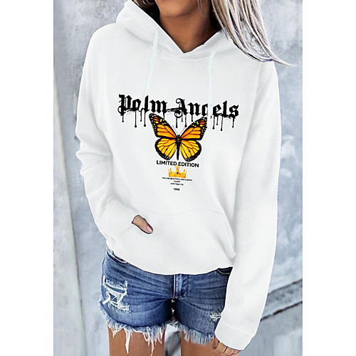 

Women's Pullover Hoodie Sweatshirt Graphic Butterfly Front Pocket Daily Basic Casual Hoodies Sweatshirts White