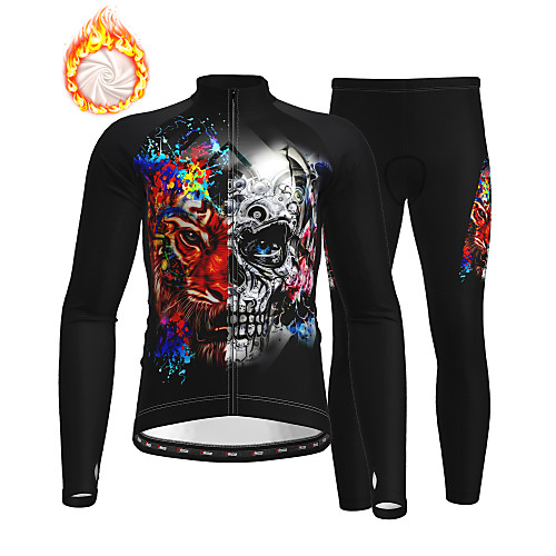 

21Grams Men's Long Sleeve Cycling Jersey with Tights Winter Fleece Black Skull Bike Thermal Warm Fleece Lining Breathable Warm Quick Dry Sports Graphic Mountain Bike MTB Road Bike Cycling Clothing