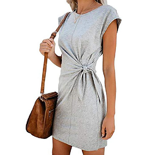 

womens casual draped dress cotton cozy dress summer short sleeve knee length dress grey l