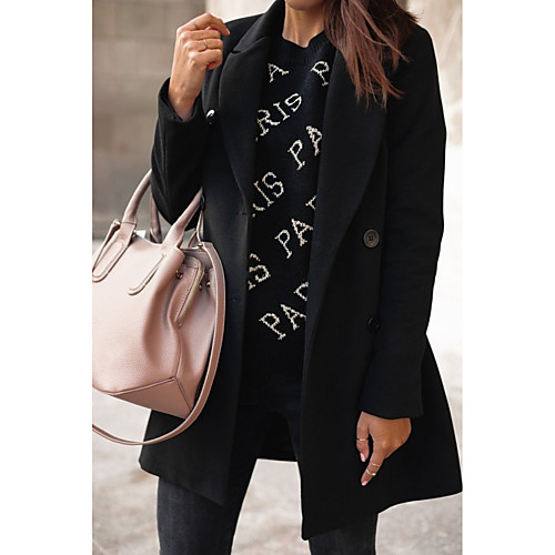 

Women's Solid Colored Patchwork Streetwear Fall & Winter Trench Coat Long Going out Long Sleeve Cotton Blend Coat Tops Black