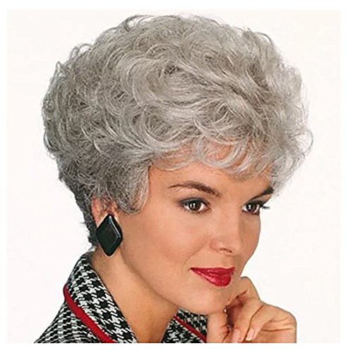 

short full head hair wigs for women or man hair fluffy natural wigs with flats bangs wigs for cosplay middle-aged and old people 150g(black/dark brown/light brown/gray) (color : gray)