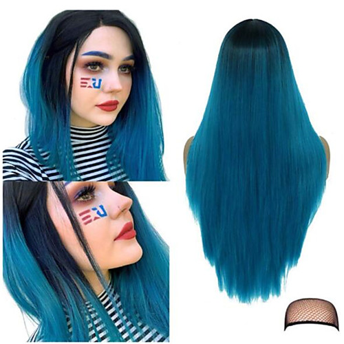 

Synthetic Wig Straight Middle Part Wig Long Black / Blue Synthetic Hair Women's Soft Color Gradient Black Blue
