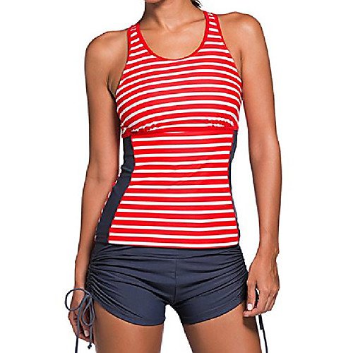 

women swimwear stripes pattern tankini bikini sets red x-large