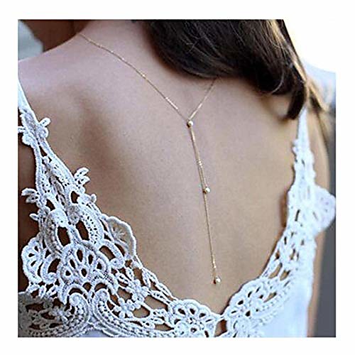 

back necklace backdrop pearls body chain for women. (silver)