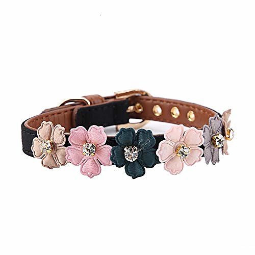 

soft pu leather dog collar adjustable daisy flowers pet collars fashion bling bling cat rhinestone bowtie for small medium sized cat dog (black 1.3 × 42cm)
