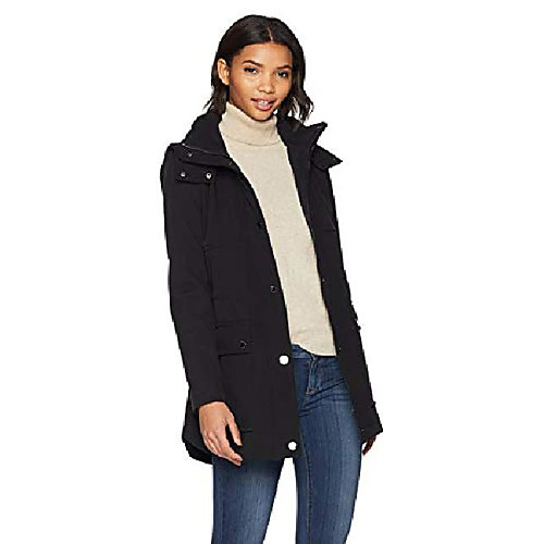 

new york women's mid length zip anorak jacket with removmable hood, navy, l