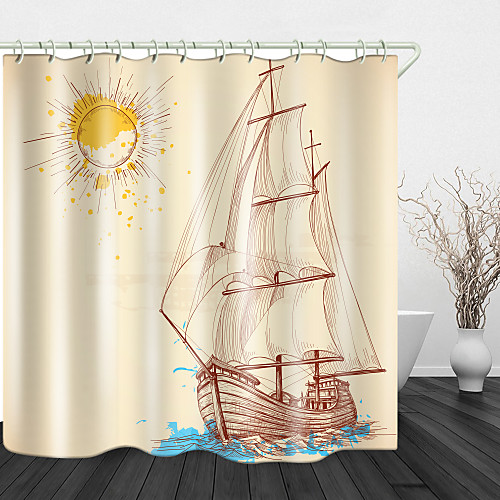

Sailing in the sea Print Waterproof Fabric Shower Curtain for Bathroom Home Decor Covered Bathtub Curtains Liner Includes with Hooks
