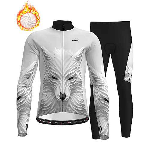 

21Grams Men's Long Sleeve Cycling Jersey with Tights Winter Fleece Grey Wolf Bike Thermal Warm Fleece Lining Breathable Warm Quick Dry Sports Graphic Mountain Bike MTB Road Bike Cycling Clothing