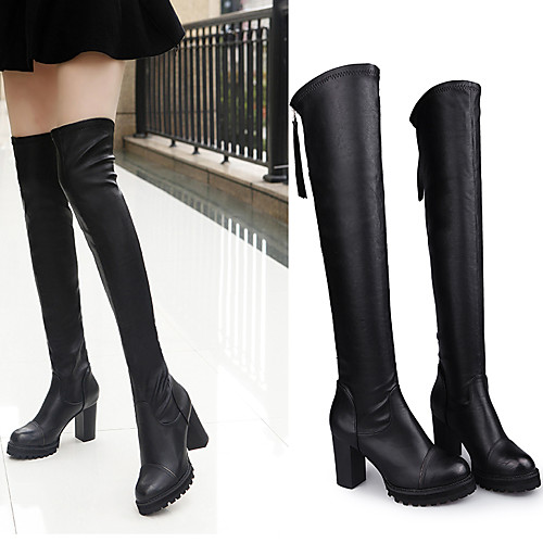 

Women's Boots Chunky Heel Round Toe Daily PU Black