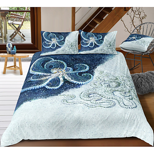 

Octopus Print 3-Piece Duvet Cover Set Hotel Bedding Sets Comforter Cover with Soft Lightweight Microfiber, Include 1 Duvet Cover, 2 Pillowcases for Double/Queen/King(1 Pillowcase for Twin/Single)