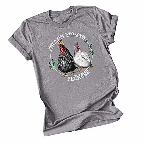 

women's just a girl who loves peckers chicken graphic funny gift tees shirt for womens plus size summer (gray, x-large)