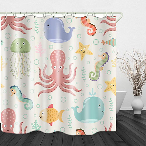 

Marine Life Print Waterproof Fabric Shower Curtain for Bathroom Home Decor Covered Bathtub Curtains Liner Includes with Hooks
