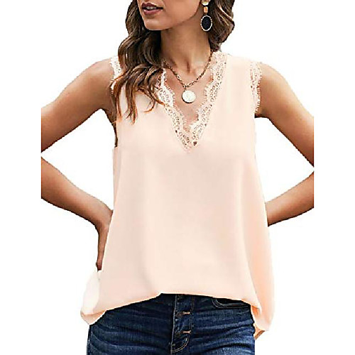 

women fashion v neck tank tops sexy sleeveless camisole top lace trim blouses shirts apricot m