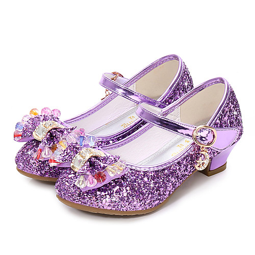 

Girls' Heels Moccasin Flower Girl Shoes Princess Shoes Rubber PU Little Kids(4-7ys) Big Kids(7years ) Daily Party & Evening Walking Shoes Rhinestone Buckle Sequin Black Purple Red Spring Fall