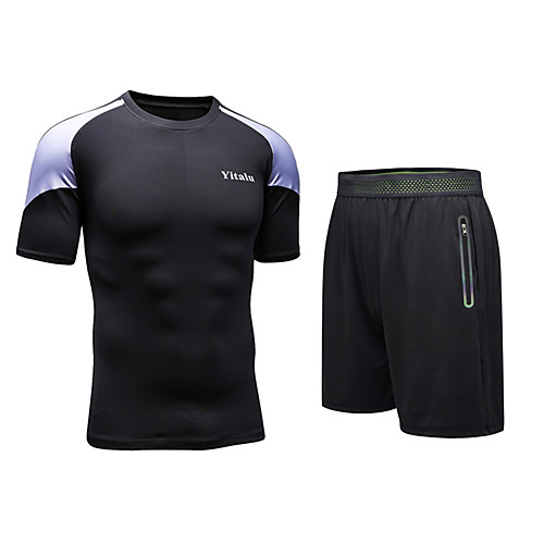 

Men's 2 Piece Patchwork Tracksuit Activewear Set Athletic Athleisure Short Sleeve 2pcs Breathable Quick Dry Moisture Wicking Fitness Gym Workout Running Walking Jogging Sportswear Normal Outfit Set