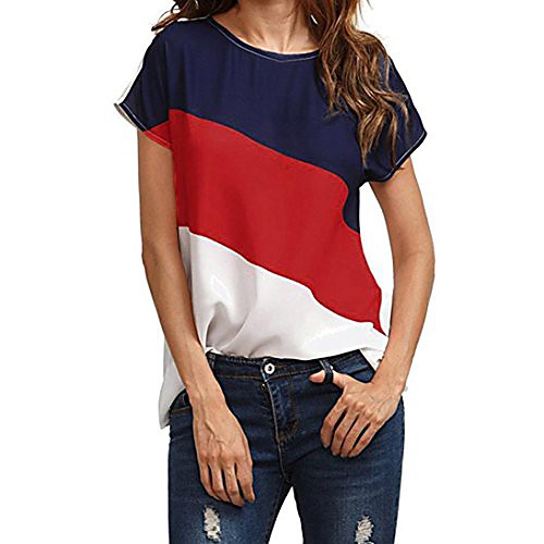 

women's color block chiffon short sleeve blouse shirts, ladies casual lady chiffon short sleeve colorblock top red pink
