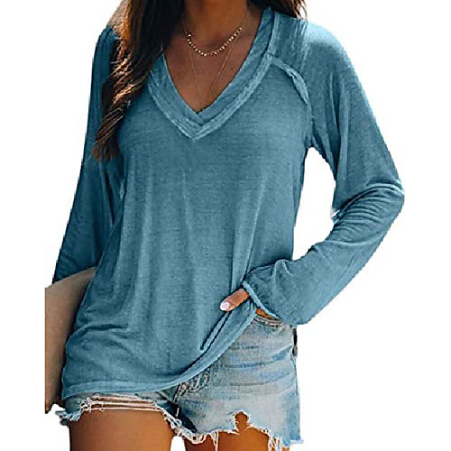 

Women's T shirt Solid Colored V Neck Tops Basic Casual Basic Top Pink Blue Green