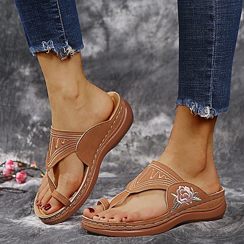 

Women's Slippers & Flip-Flops Wedge Heel Open Toe Minimalism Sweet Daily Walking Shoes Faux Leather Sequin Black Blue Pink