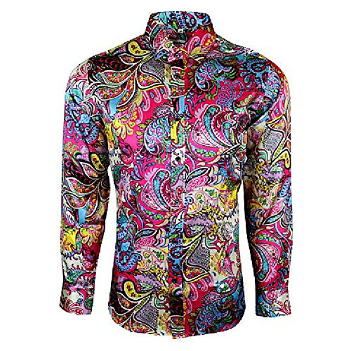 

mens shiny paisley floral silk feel smart casual dress formal wedding casual shirt 425 (large, red)