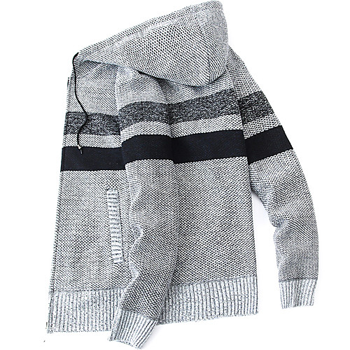 

Men's Color Block Cardigan Long Sleeve Sweater Cardigans Hooded Blue Wine Light gray