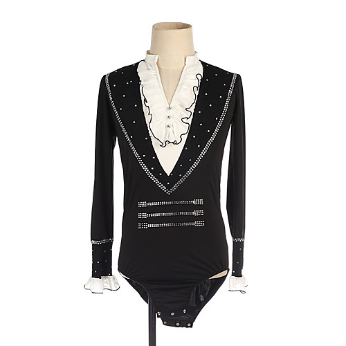 

Figure Skating Top Men's Boys' Ice Skating Top Black High Elasticity Training Competition Skating Wear Crystal / Rhinestone Long Sleeve Ice Skating Figure Skating / Kids