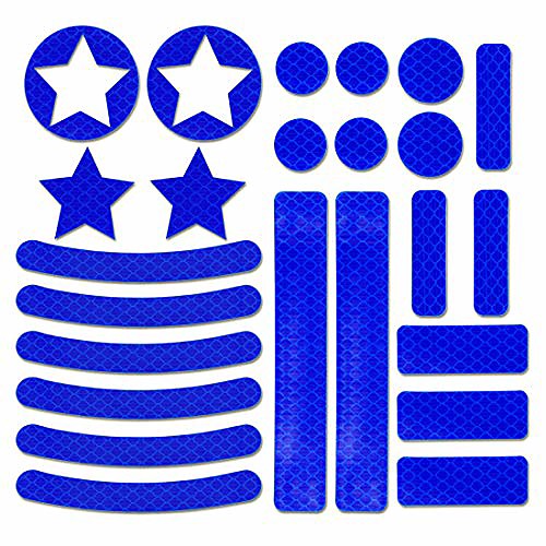 

reflector stickers- 22 pcs retro reflective stickers tape kit, night visibility safety, universal adhesive for bike, car, stroller, buggy, helmet, motorcycle, scooter, toys blue