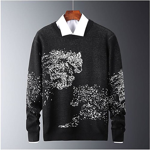 

Men's Polka Dot Pullover Long Sleeve Sweater Cardigans Crew Neck Black