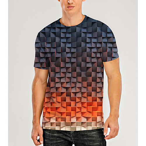 

Men's T shirt 3D Print Graphic Optical Illusion 3D Print Short Sleeve Daily Tops Casual Orange