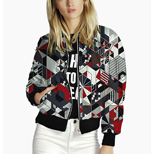 

Women's Color Block Patchwork 3D Print Spring & Fall Jacket Regular Sport Long Sleeve Rayon Coat Tops Red
