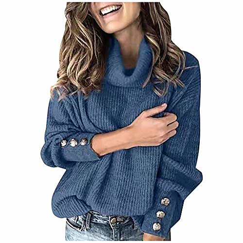 

pullover sweaters for women women cowl neck pullover sweater oversized cable knit balloon sleeve batwing slouchy baggy chunky loose jumper blue