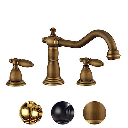 

Bathroom Sink Faucet - Widespread Gold / Electroplated / Black Widespread Two Handles One HoleBath Taps